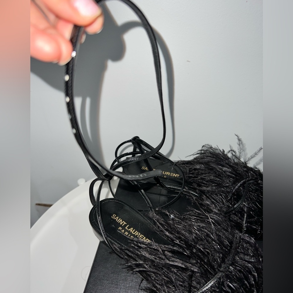 AUTHENTIC YSL FLAT SANDALS DECORATED WITH FEATHERS SIZE 8 - Picture 8 of 11